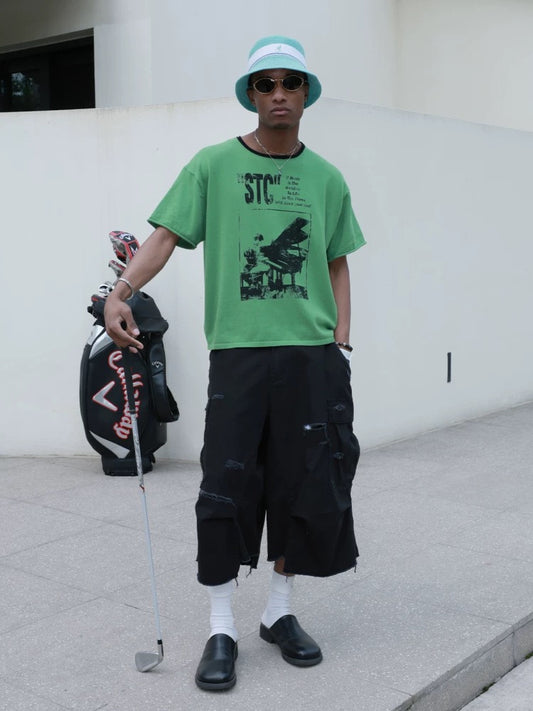Green organic knitted printed t-shirt