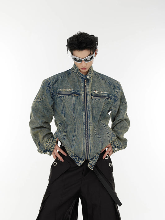 Vintage metallic logo short denim jacket
