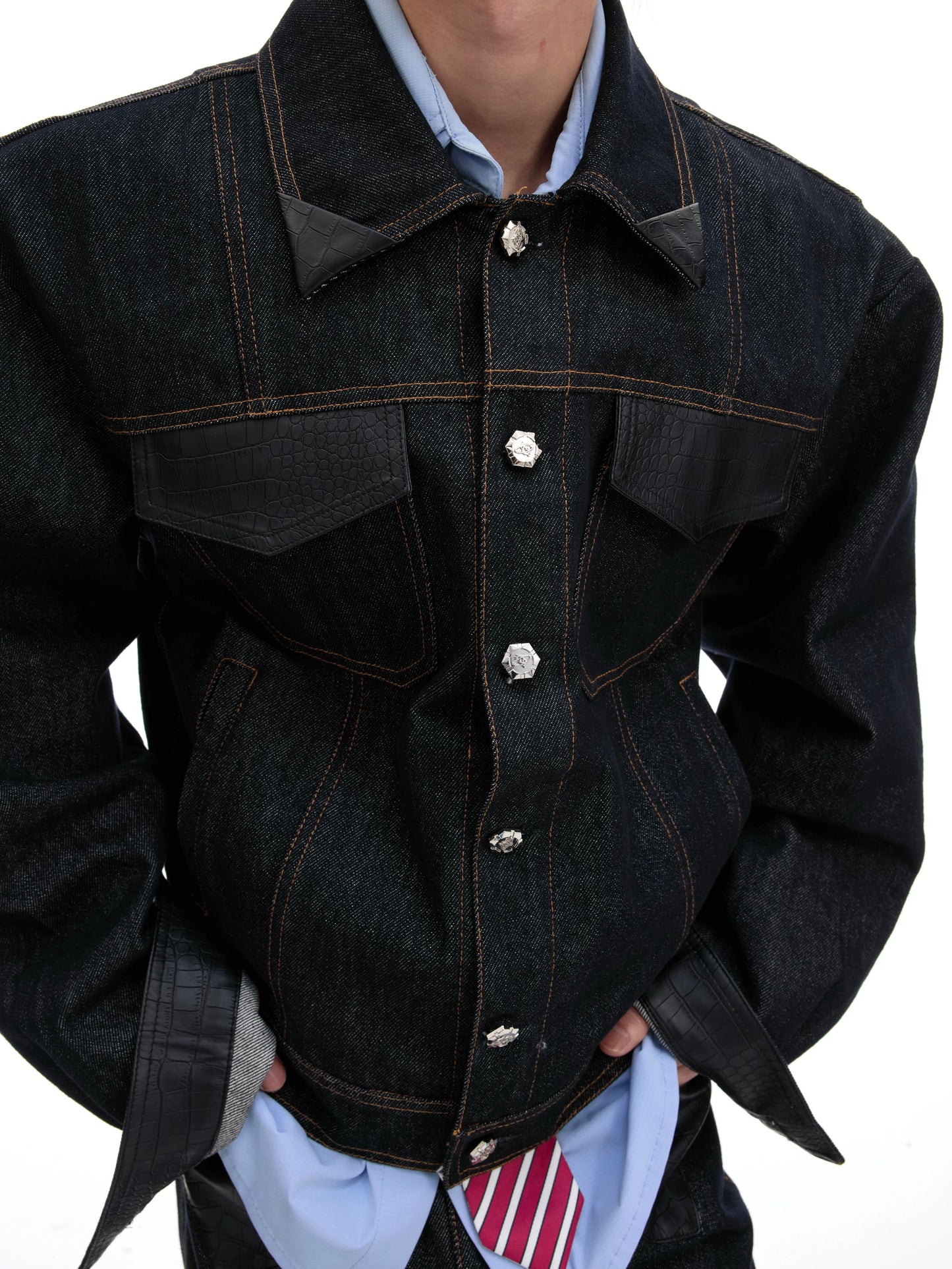 Vintage crocodile skin sewn setup denim jacket