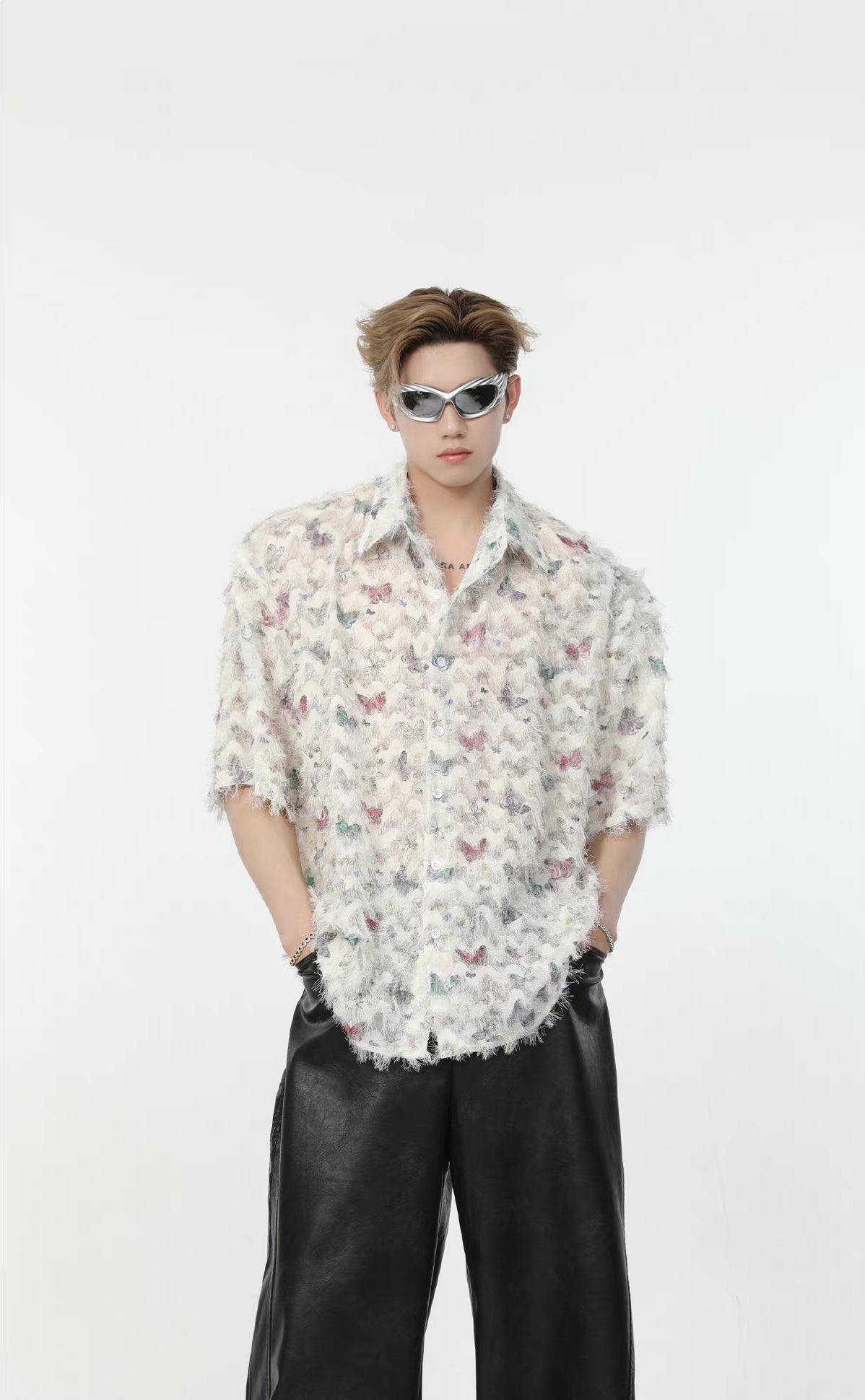 Butterfly fringe short sleeve shirt