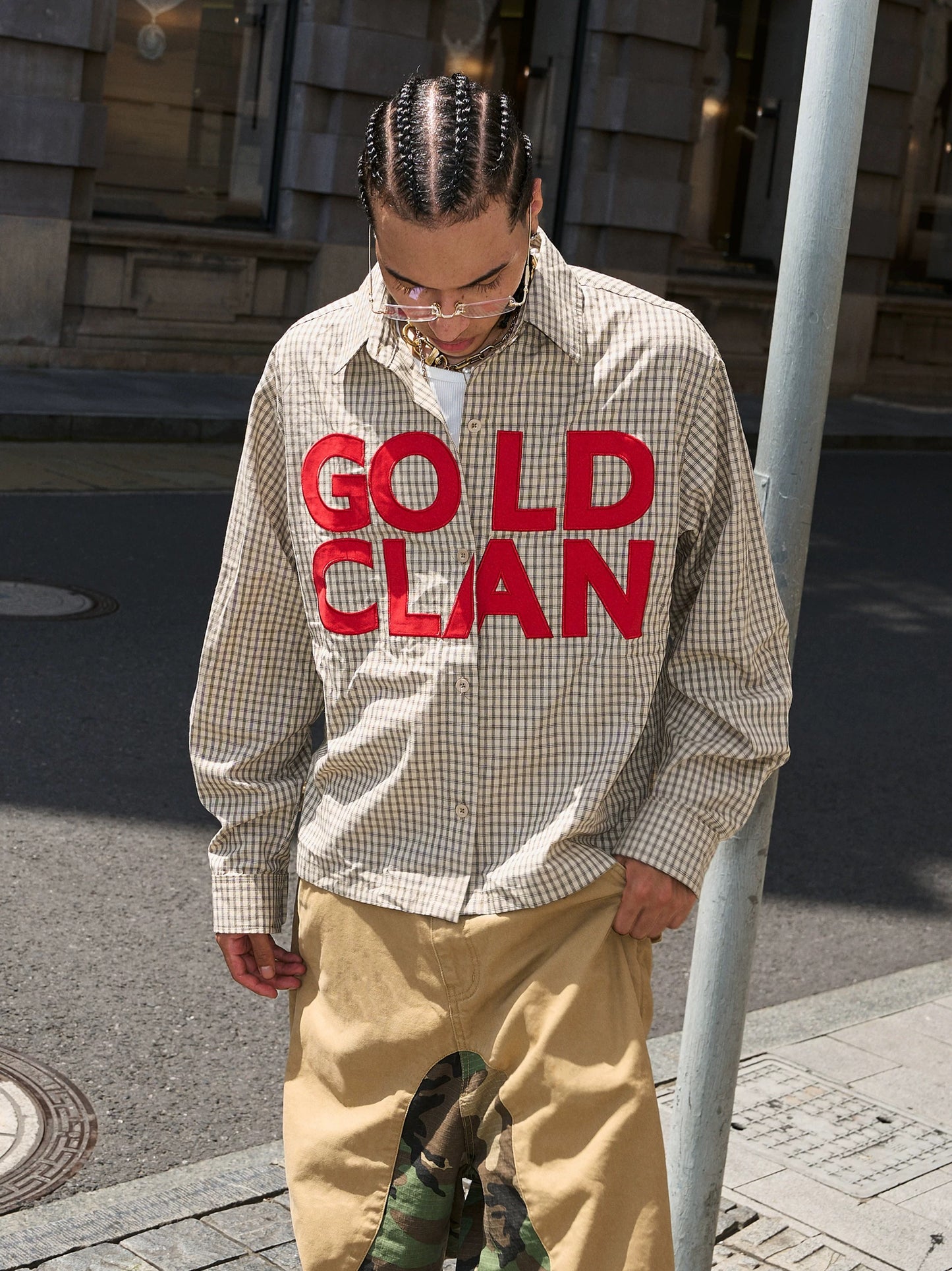 Legendary gold clan heritage plaid icon statement shirt