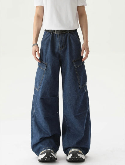 Multi pockets sensational wide leg denim pants