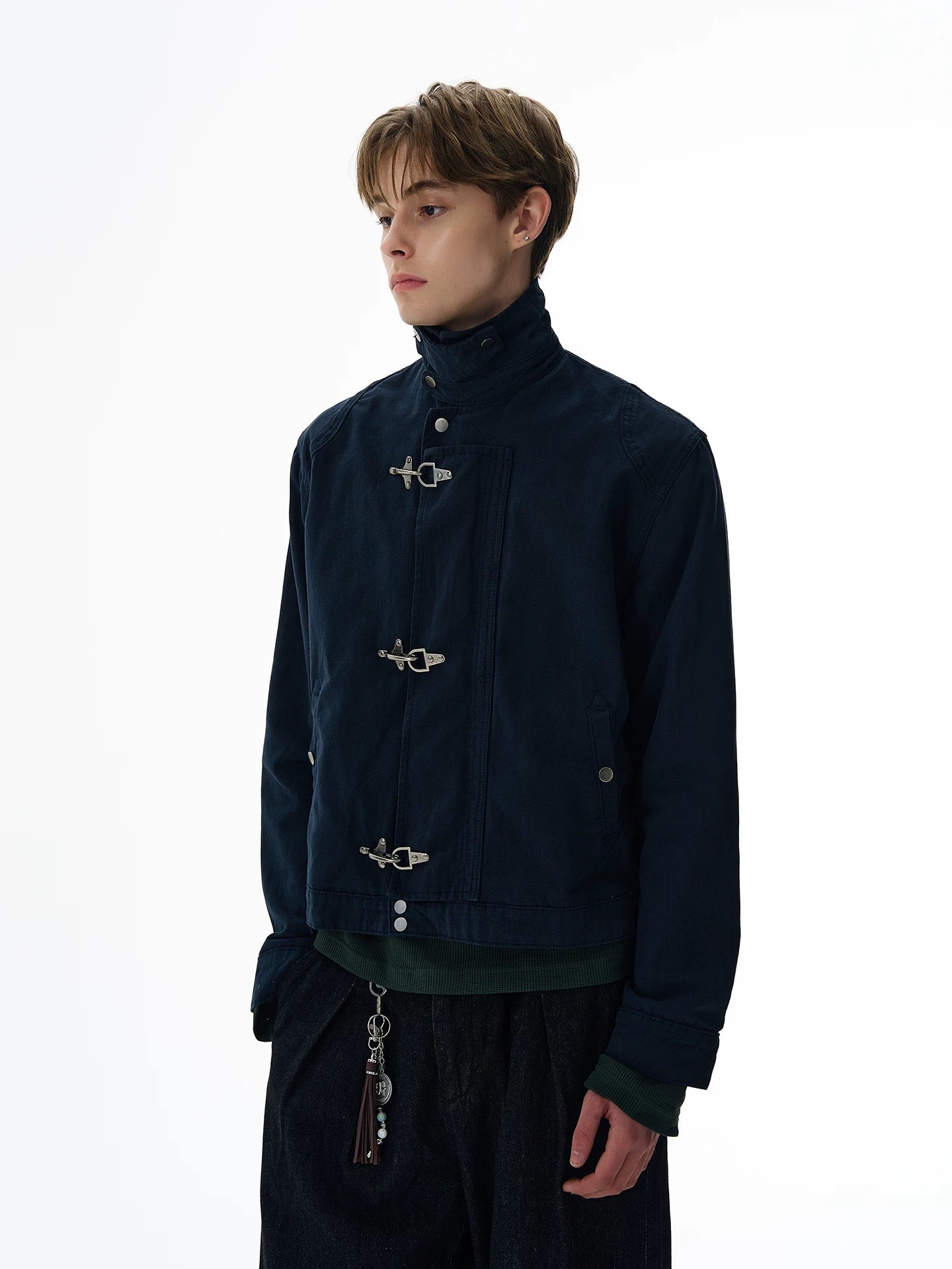 Antique metal toggle structured canvas jacket