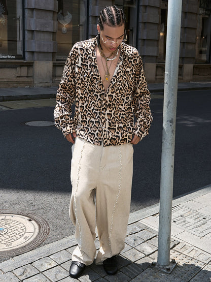 Cotton hemp blended pearl nail loose baggy pants