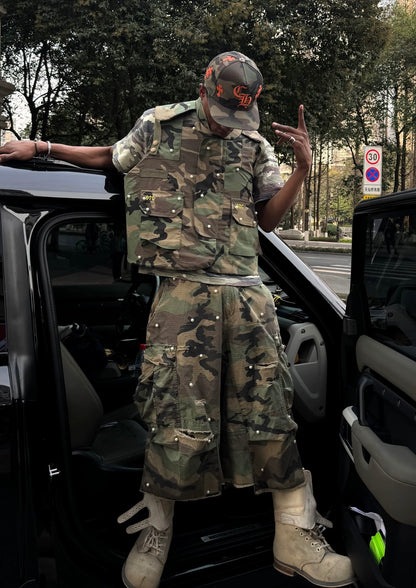 M65 improved baggy camouflage hole pearl shorts