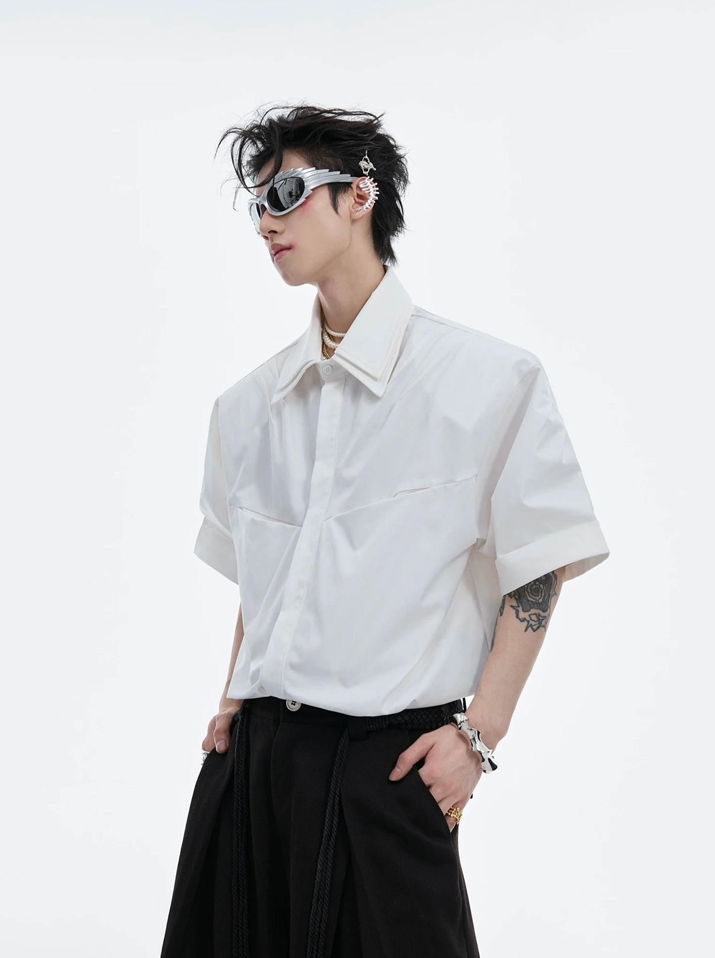 Double collar cushion shoulder shirt