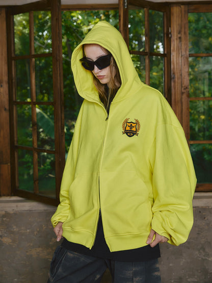 British decrypted sparkling fluorescent yellow zip hoodie