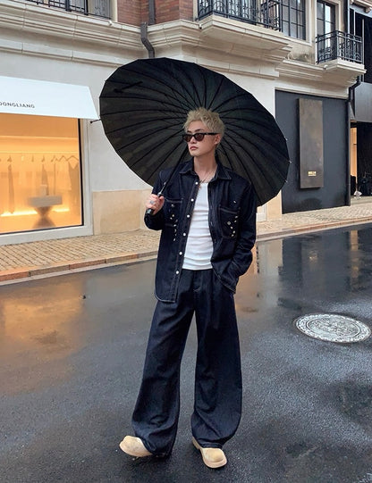 Korean street deconstructed button denim pants