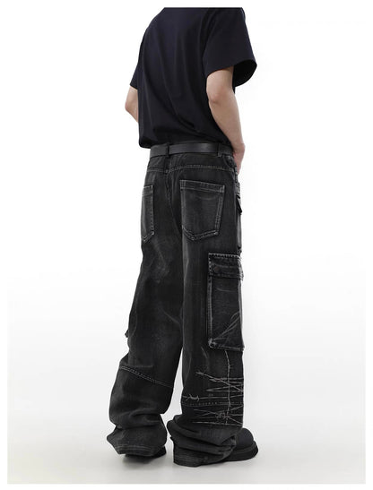 Multi pocket wide denim pants