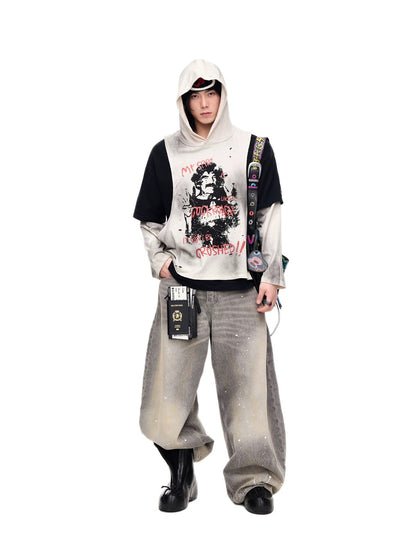 Defy fake two piece sewn long sleeve hoodie
