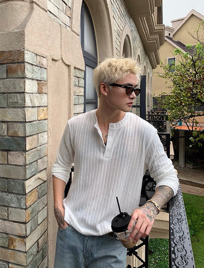 New fall minimalist collarless long sleeve t-shirt