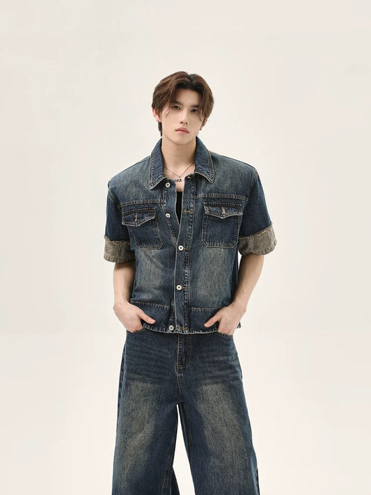 Old fashion denim setup short sleeve jacket