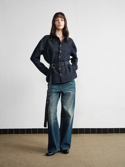 Acetic acetate denim waistband shirt jacket