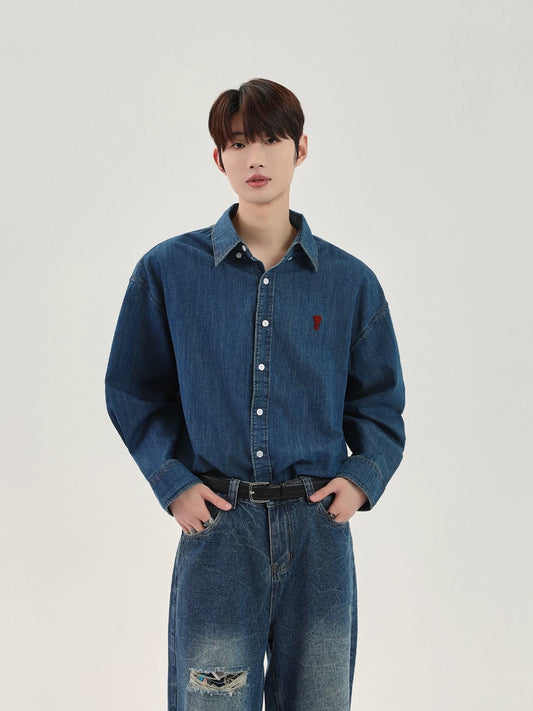 Grace washable plush long sleeve denim shirt