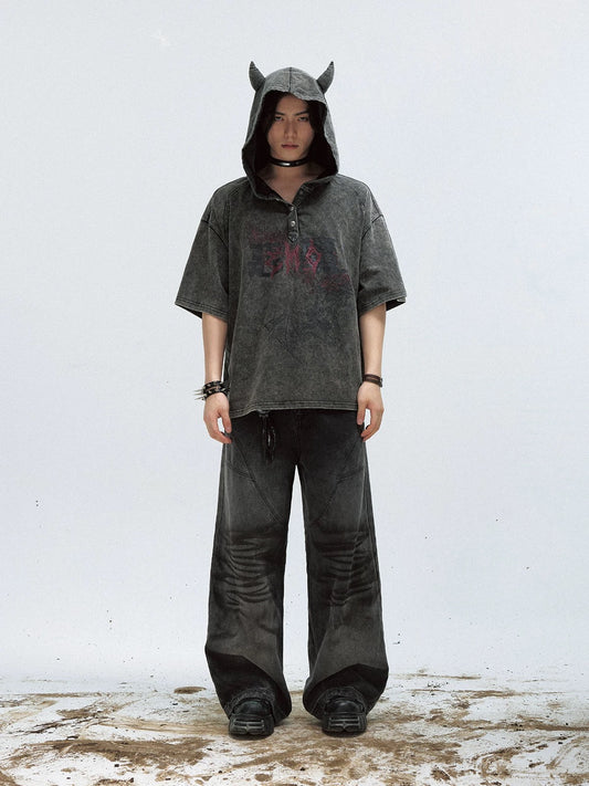 Dark little devil old washable hooded t-shirt
