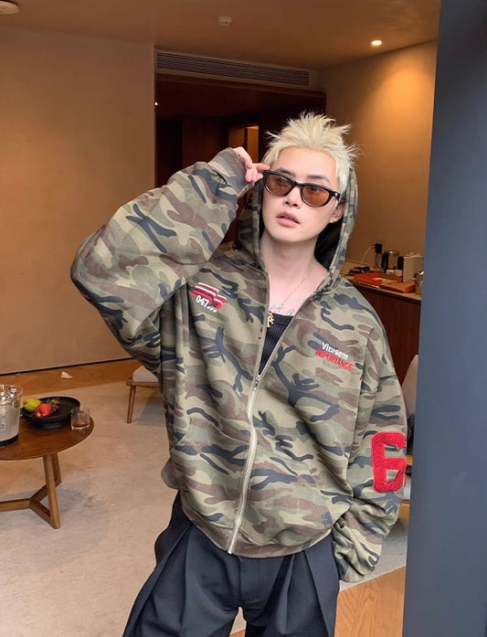 Savage urban camouflage street oversized zip hoodie