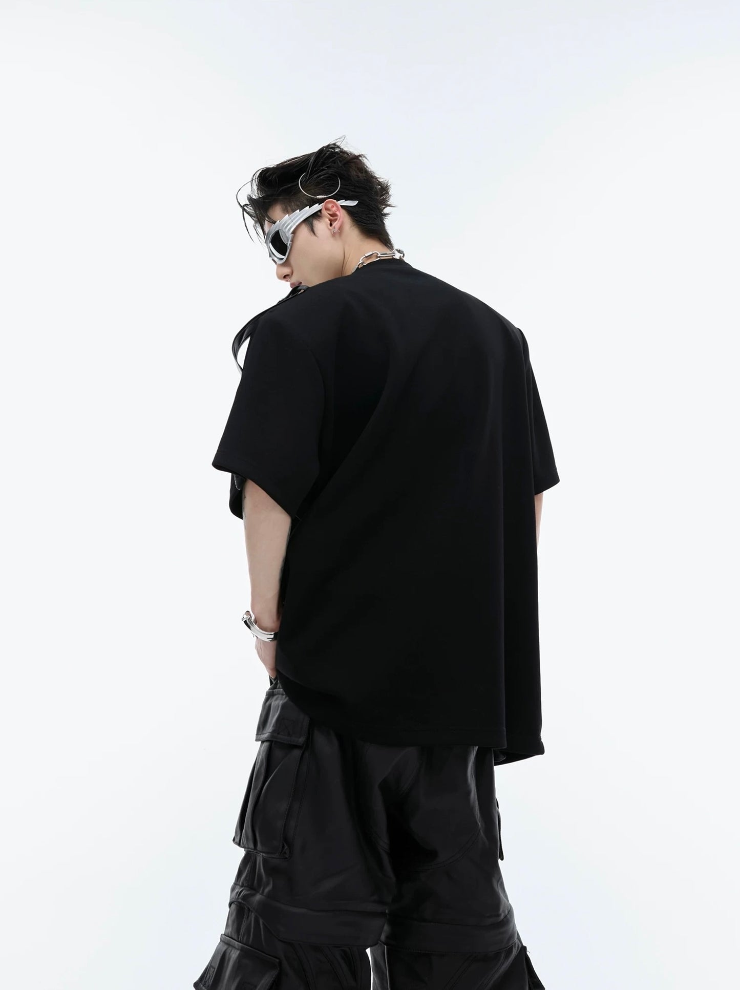 Heavy industry structured shoulder straps t-shirt