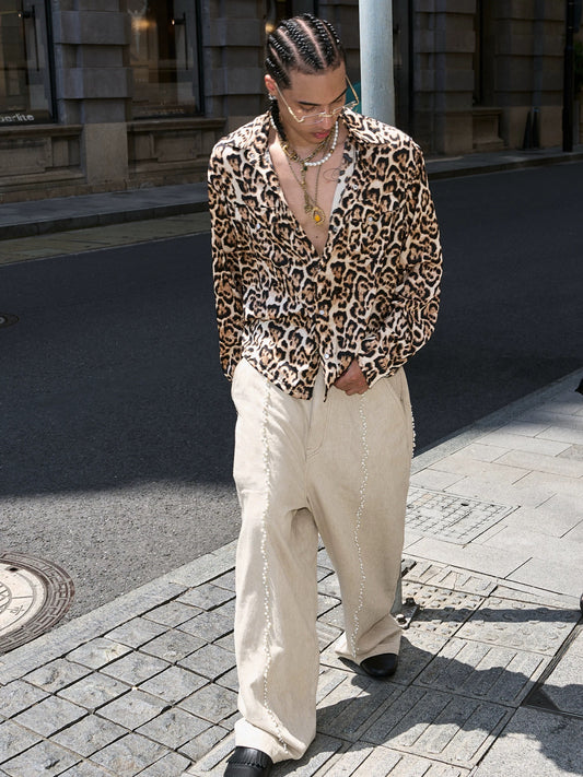 Cotton hemp blended pearl nail loose baggy pants