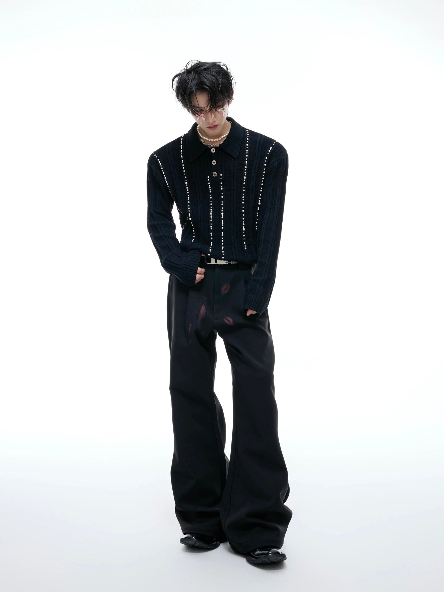Mystic pearl lined long sleeve polo shirt