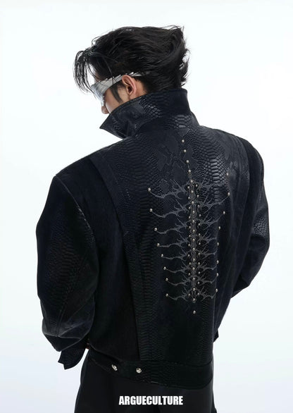 Snake eyes spine pu leather jacket