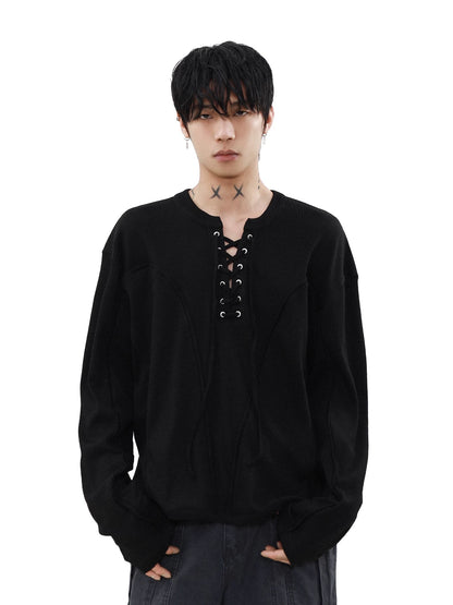 Strap knit long-sleeve t-shirt