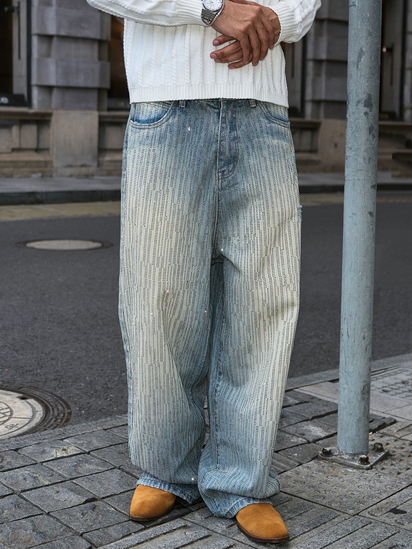 Radiant sparkle skyline wide leg denim pants