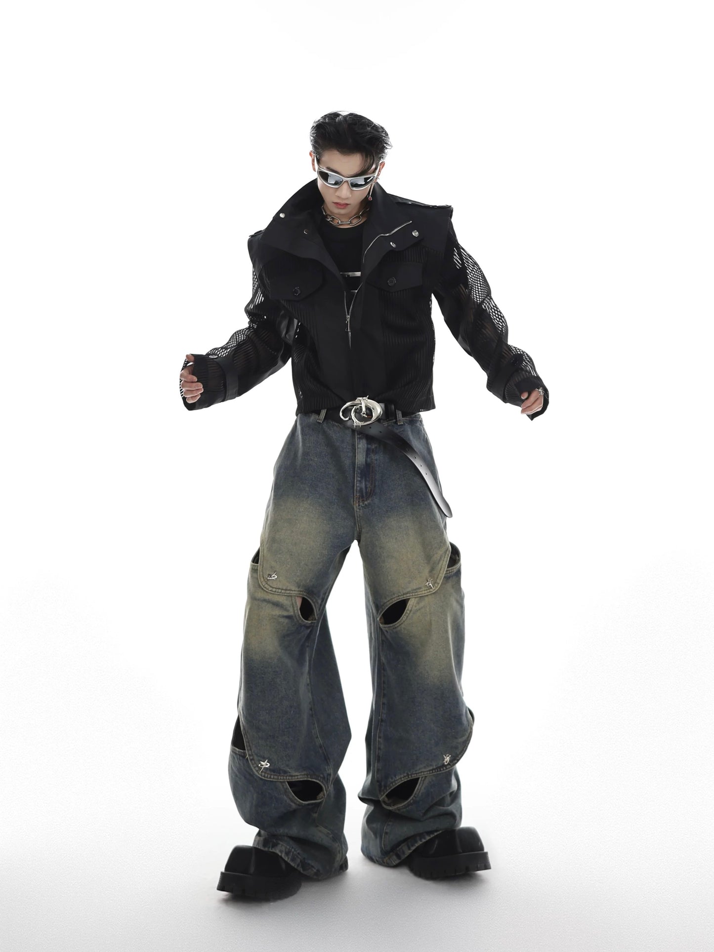 Blade cut design denim pants