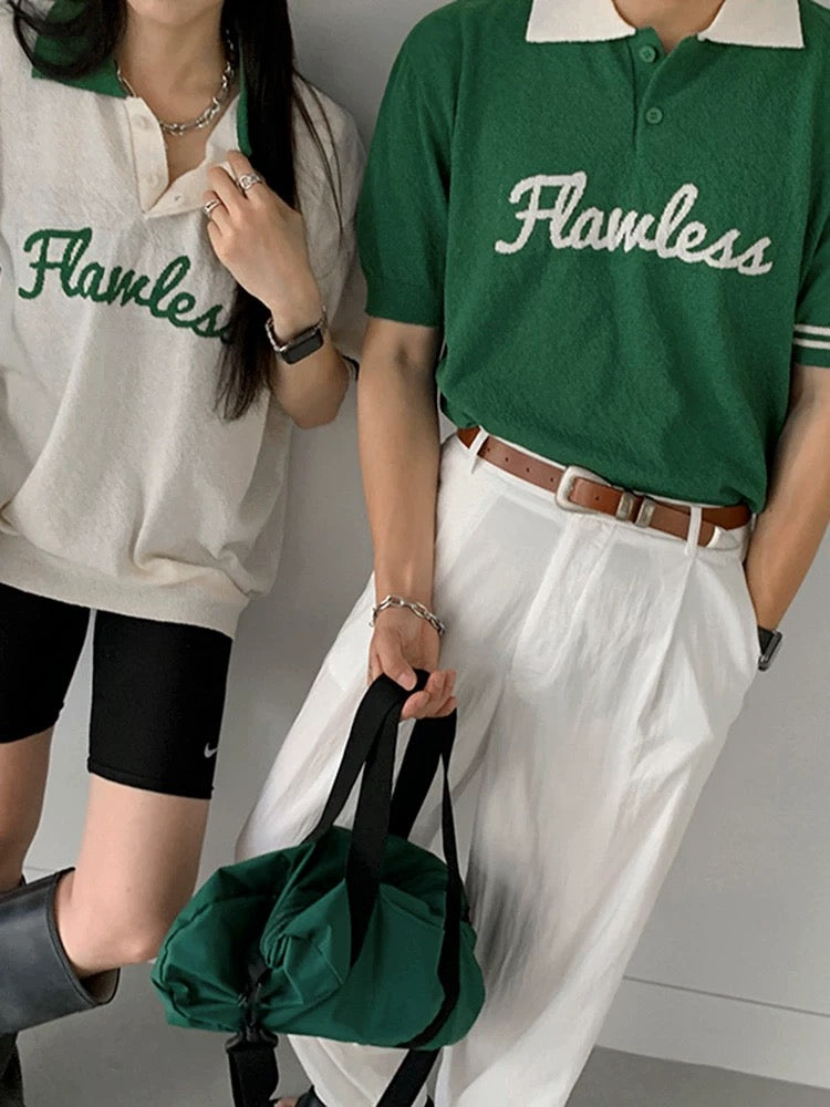 Flawless retro summer knit polo shirt