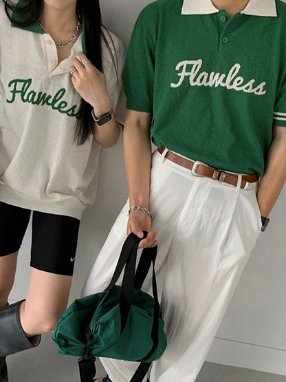 Flawless retro summer knit polo shirt