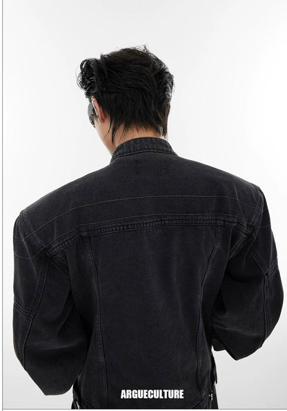 Vintage metallic logo short denim jacket