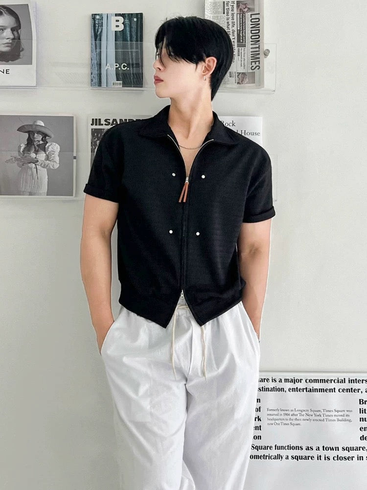 Essential summer shirt with luxe inspired zipper closure