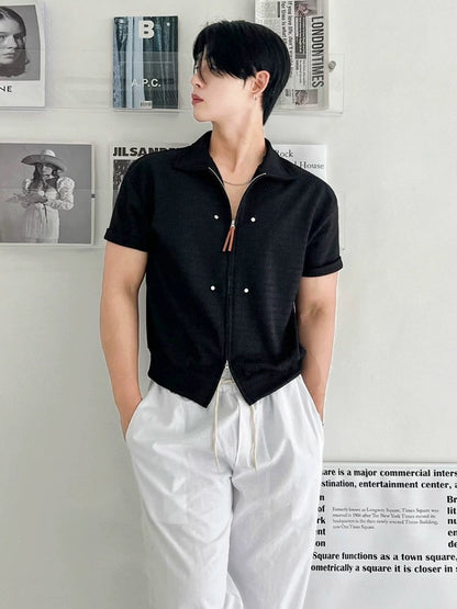 Essential summer shirt with luxe inspired zipper closure