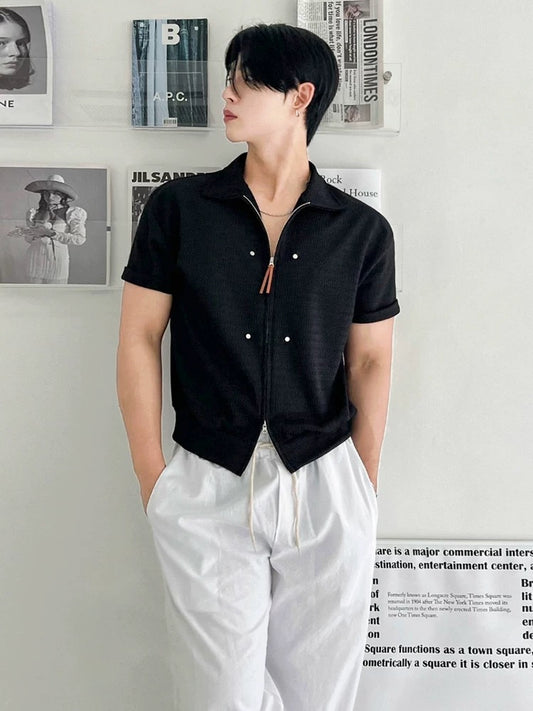 Essential summer shirt with luxe inspired zipper closure