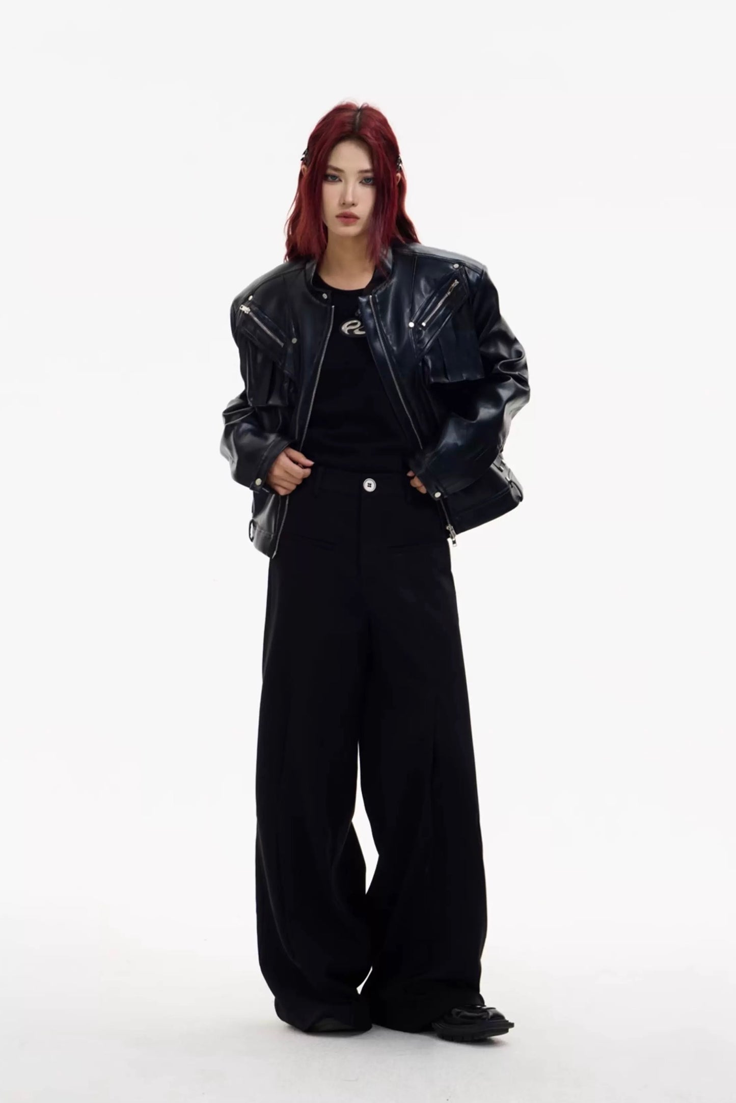 Metal zipper short motorcycle classic leather jacket