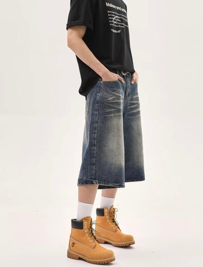 Vintage washed casual denim short pants