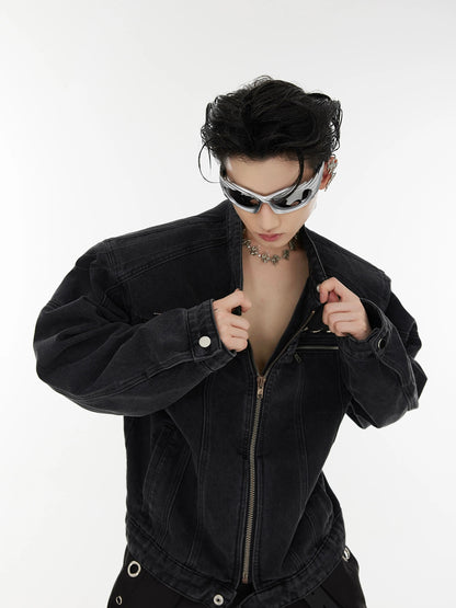 Vintage metallic logo short denim jacket