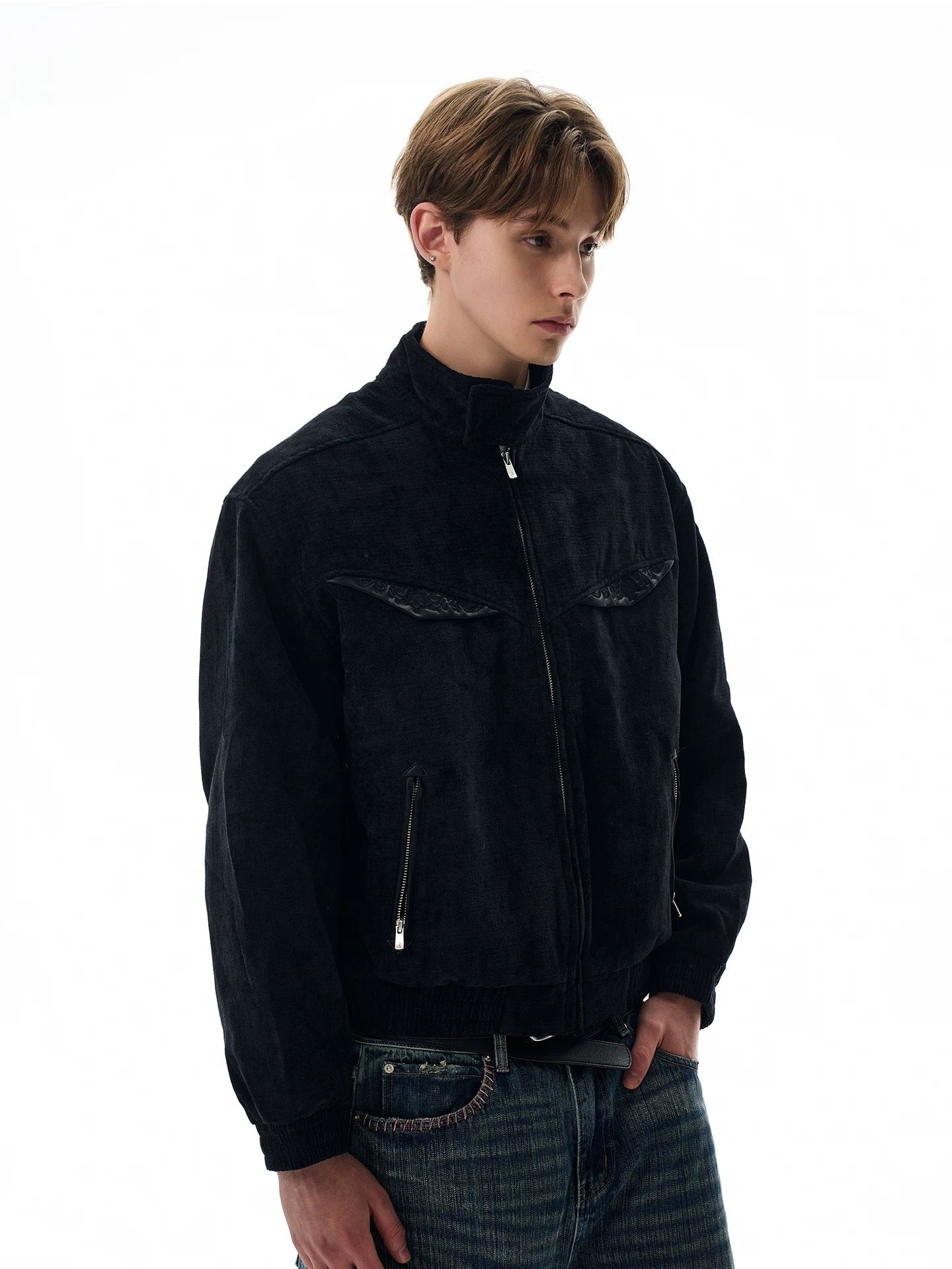 Velvet skyline refined tailored bomber jacket