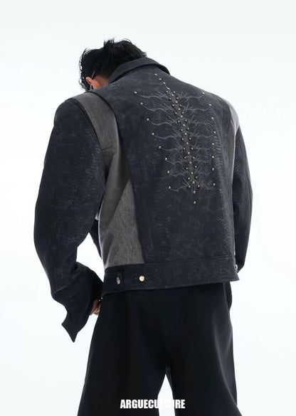Snake eyes spine pu leather jacket