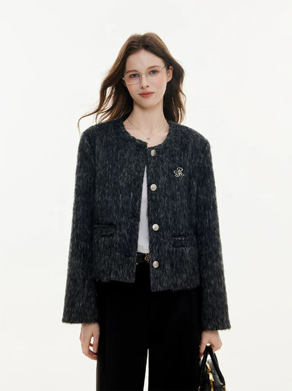 Elegant textured tweed classic jacket