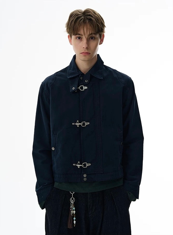 Antique metal toggle structured canvas jacket