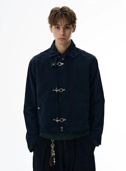 Antique metal toggle structured canvas jacket