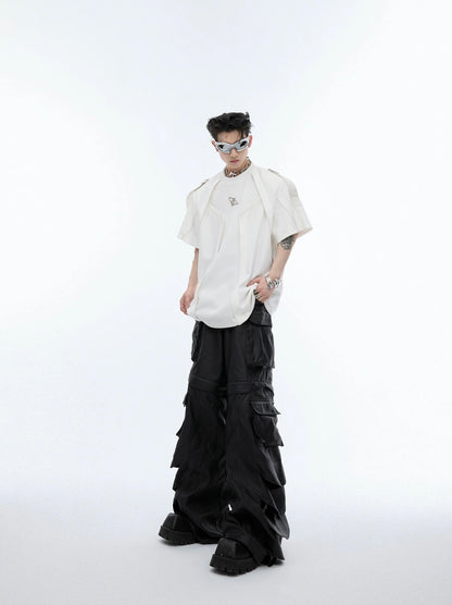 Heavy industry structured shoulder straps t-shirt