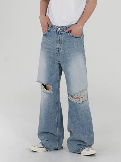 Edge destroy ripped detailing denim pants