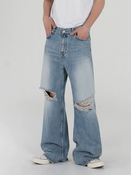 Edge destroy ripped detailing denim pants