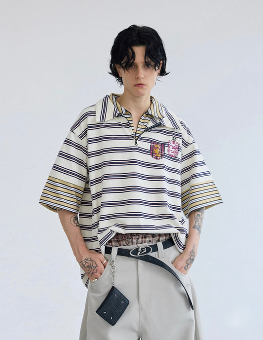 Color stripe cufflink polo collar t-shirt
