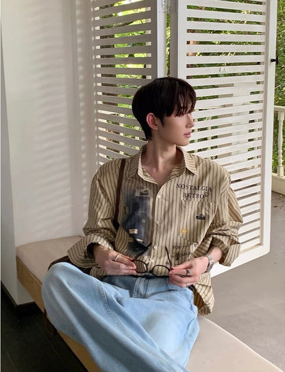 Korean vintage letter print loose luxe shirt