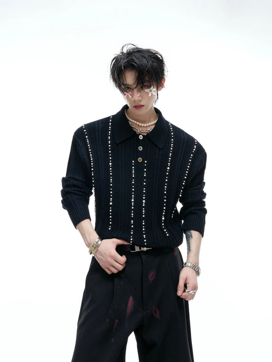 Mystic pearl lined long sleeve polo shirt