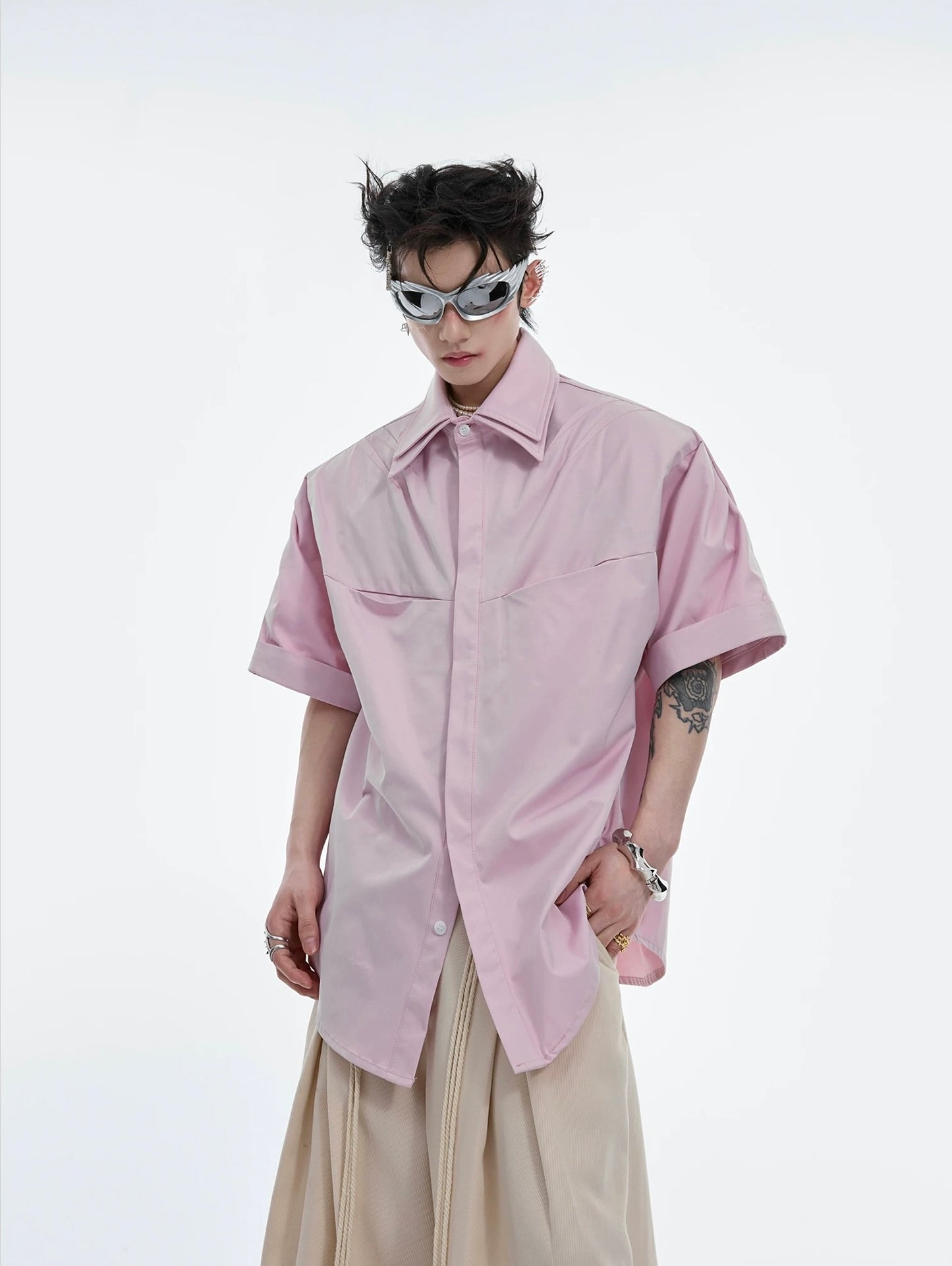 Double collar cushion shoulder shirt