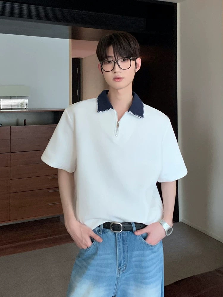 Modern korean street half-zip polo shirt