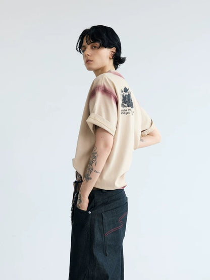 Hand printed color colluted splice t-shirt